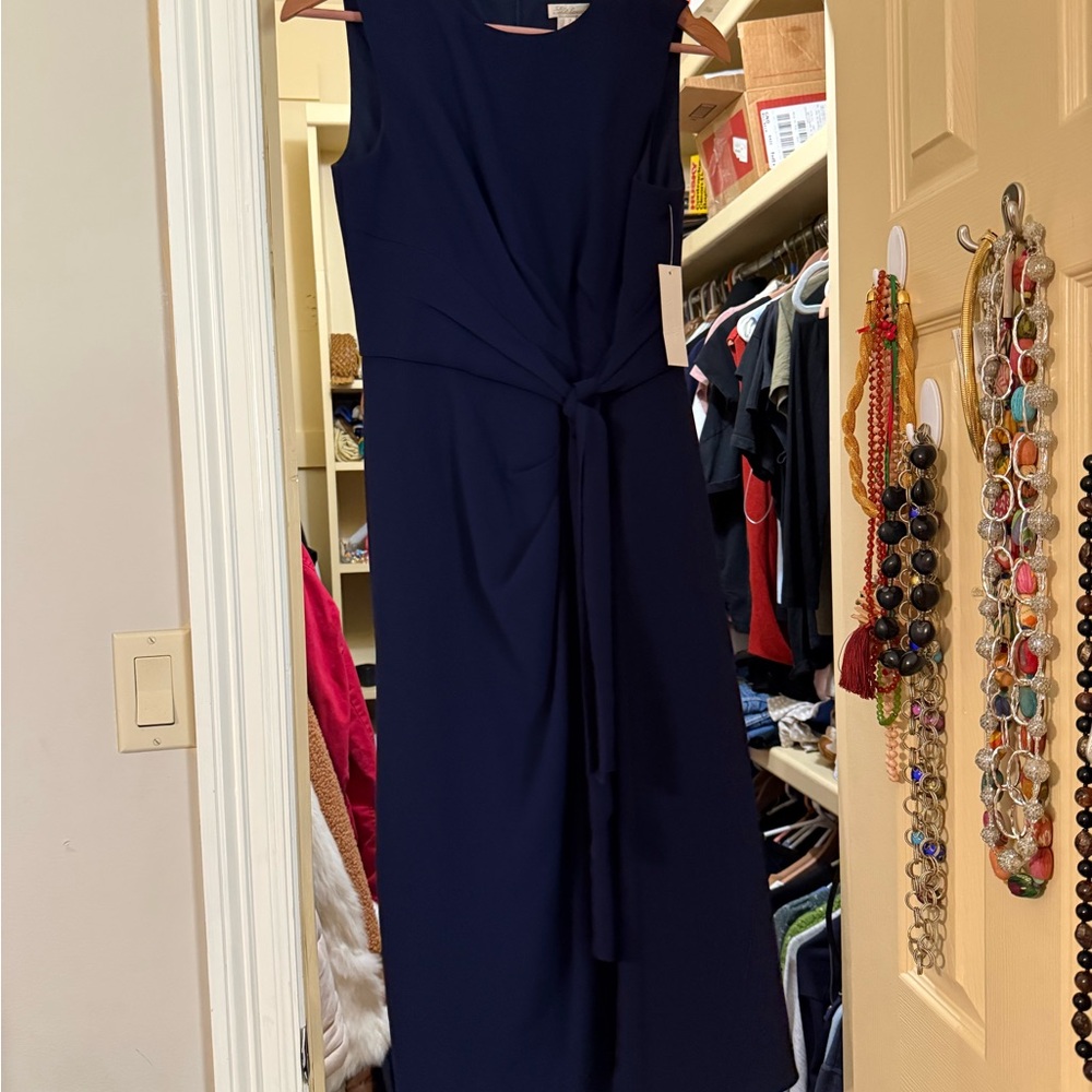Shoshanna Navy Sleeveless Tie-Front Midi Dress